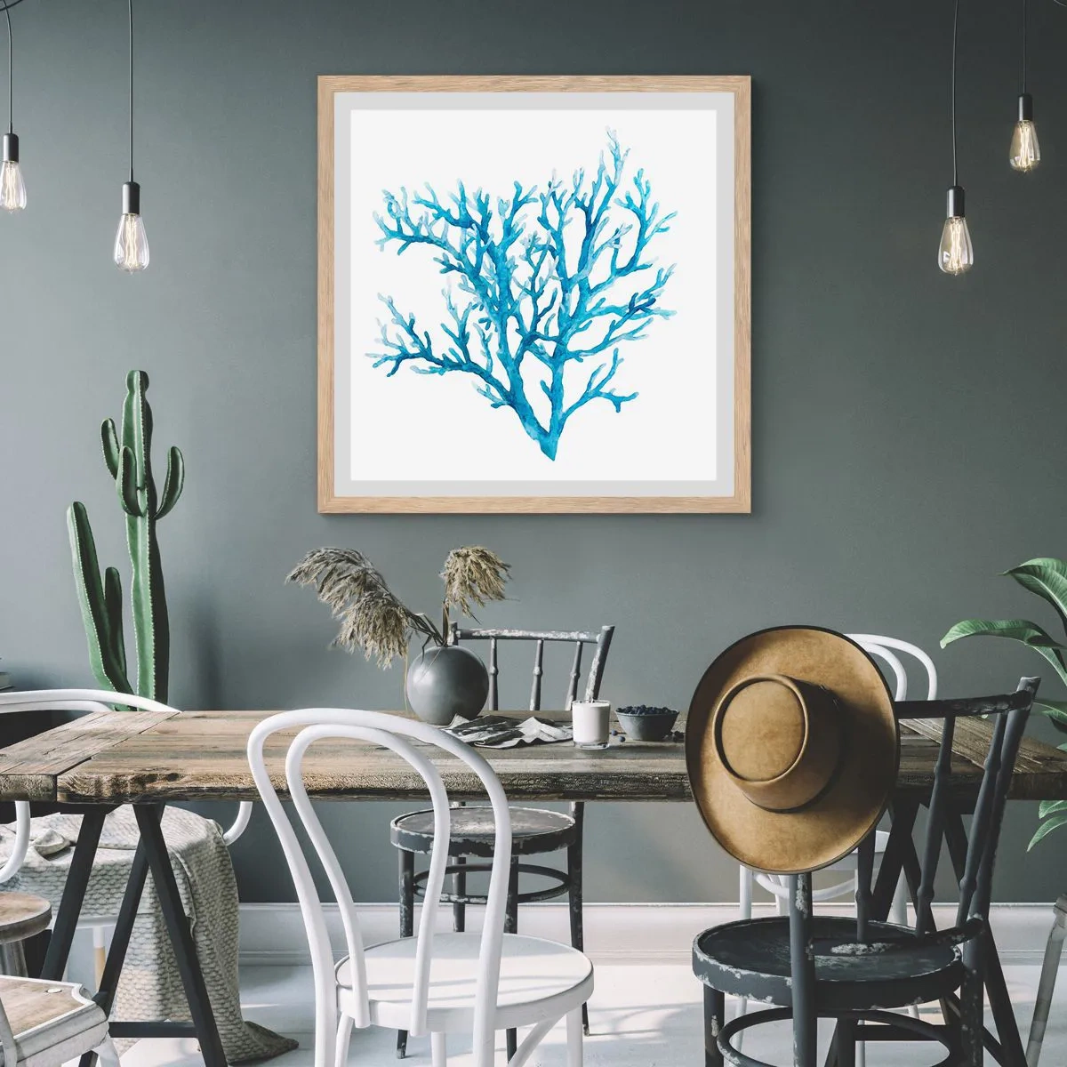 Affisch i ram av ljusek - Marin filigran - 50x50 cm