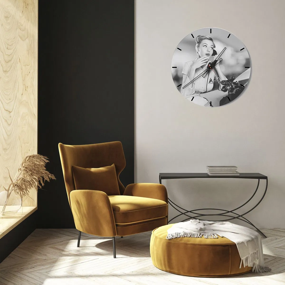 Väggklocka - Klocka på glas - Hallå, tillbaka till 50-talet. - 40x40 cm