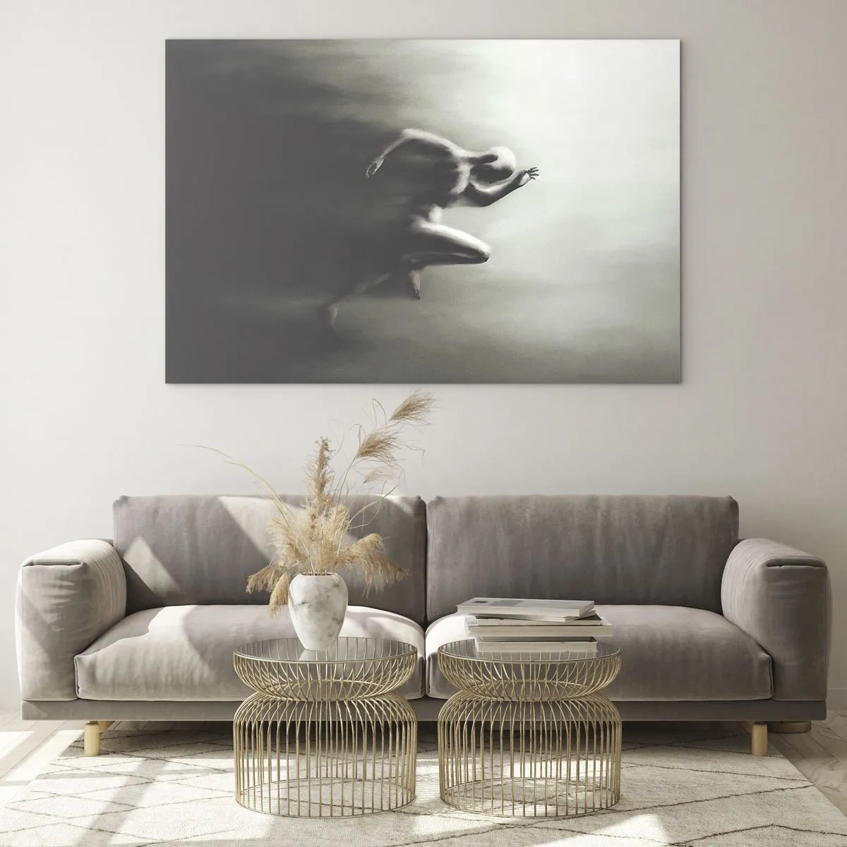 Glastavla - Bild på glas - Dynamisk silhuett av en löpande figur i suddigt ljus - 70x50cm - Omöjlig att stoppa - Modern väggdekoration för vardagsrum och sovrum ARTTOR