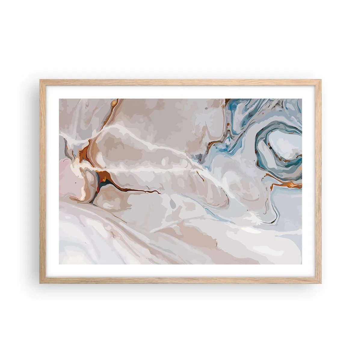Affisch i ram av ljusek - Blåa meanderlopp under vithet - 70x50 cm