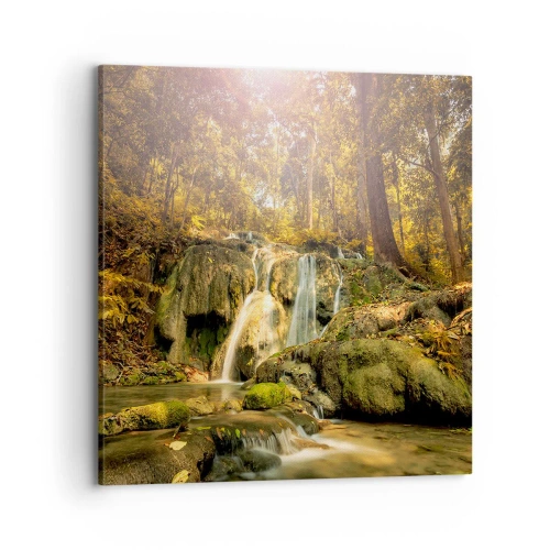 Canvastavla - Bild på duk - Skogkaskad i grönt - 70x70 cm