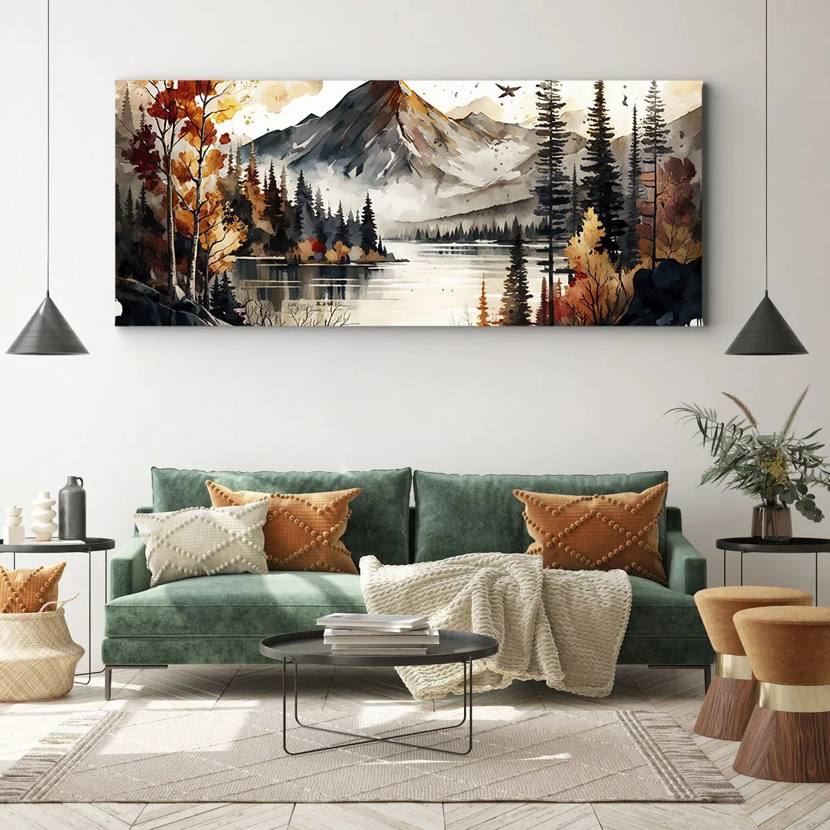Canvastavla - Bild på duk - Gyllene höst i fjällen - 120x50 cm