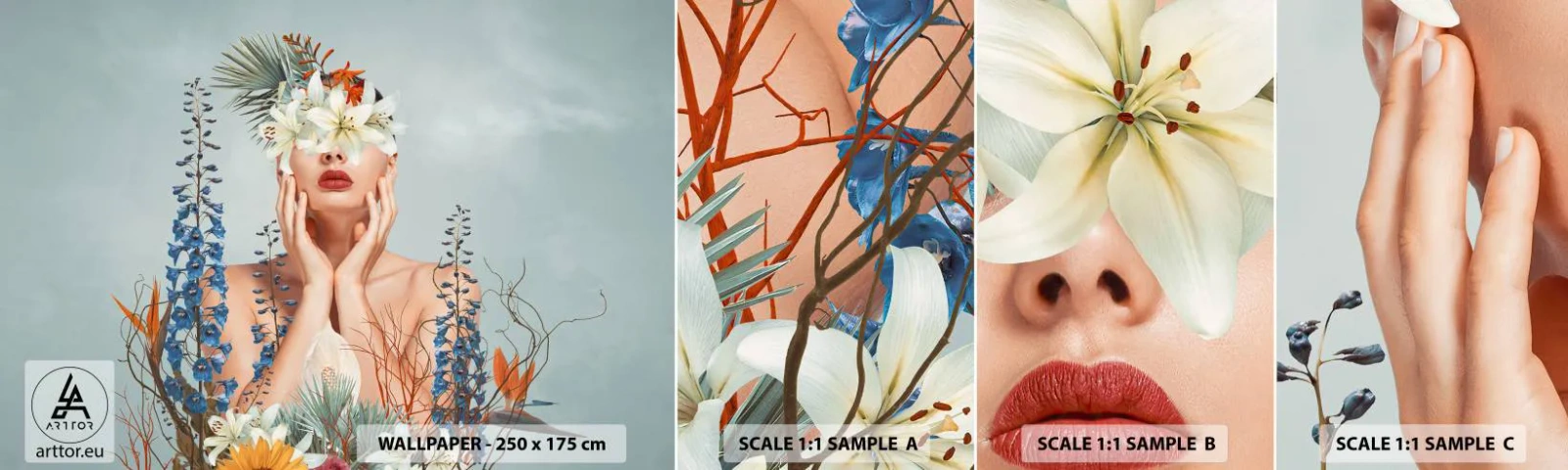 Fototapet Prov Standard Eco - Kvinna - blomma - Abstraktion, Kvinna, Blommor - 100x30 cm