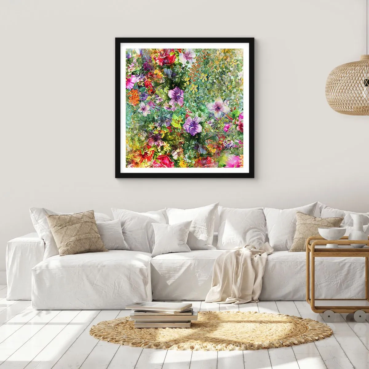 Affisch i svart ram - Ta en dopp i blommorna - 30x30 cm