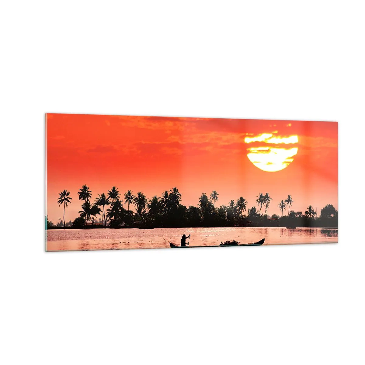 Glastavla - Bild på glas - Tropiskt lugn vid solnedgången - 100x40 cm