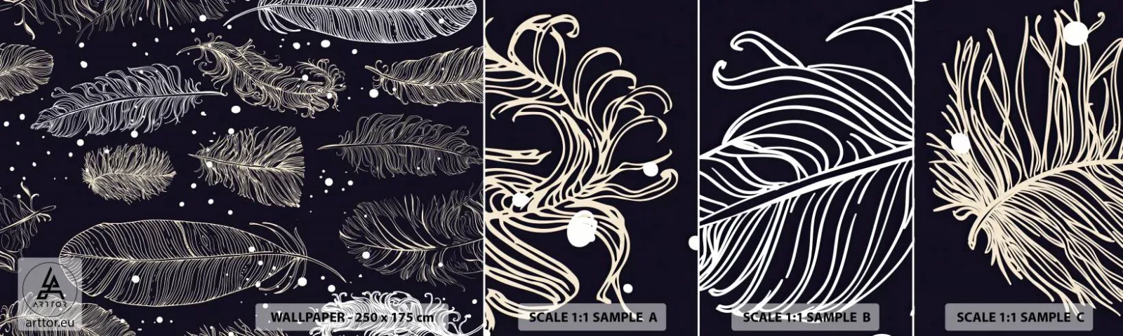 Fototapet Prov Standard Eco - Fjäderspets - Fågelfjäder, Grafik, Bit - 100x30 cm