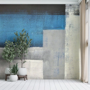 Fototapet Standard Eco - Poetisk komposition av grått och blått - Abstraktion, Bit, Målning - 350x256 cm