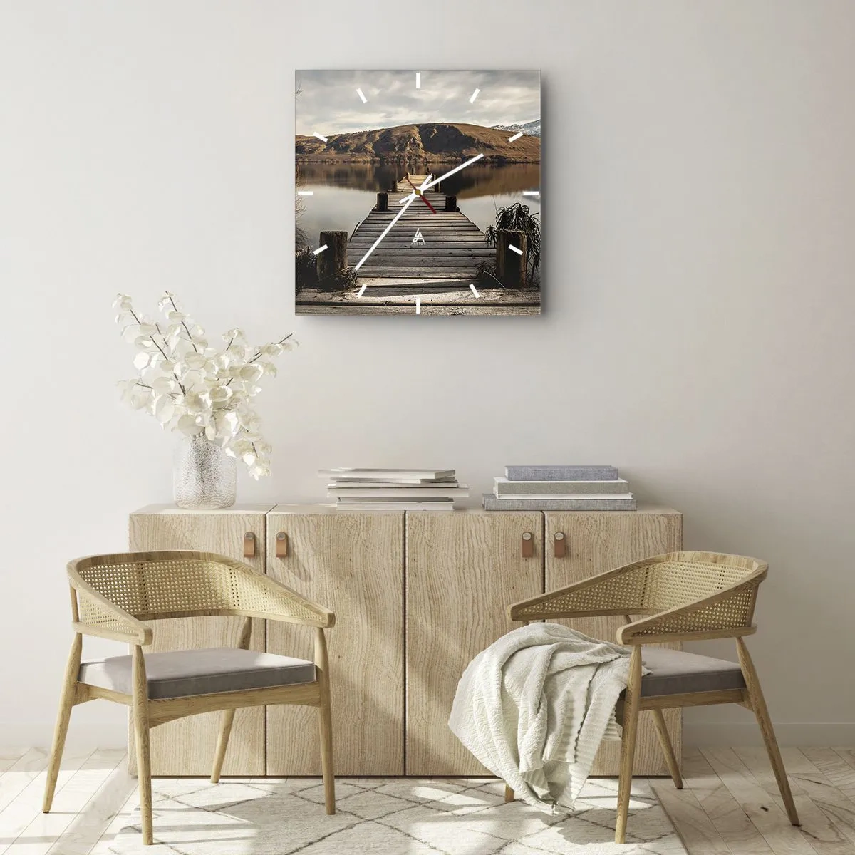 Väggklocka - Klocka på glas - Ett landskap i tystnad - 40x40 cm