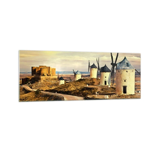 Glastavla - Bild på glas - Don Quixote kommer snart - 140x50 cm