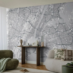 Fototapet Premium Sand - Metropolens anatomi - New York, Karta, Manhattan - 500x350 cm