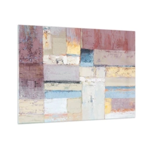 Glastavla - Bild på glas - Abstrakt geometrisk komposition i pastellfärger - 70x50cm - Geometrins lugn - Modern väggdekoration för vardagsrum och sovrum ARTTOR