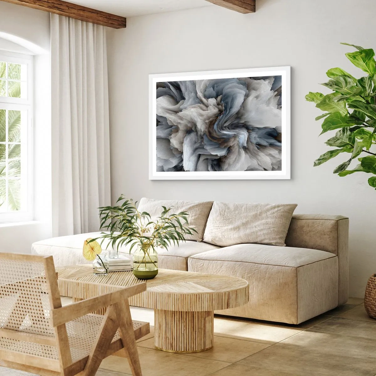 Affisch i vit ram - Sten och blomma - 70x50 cm