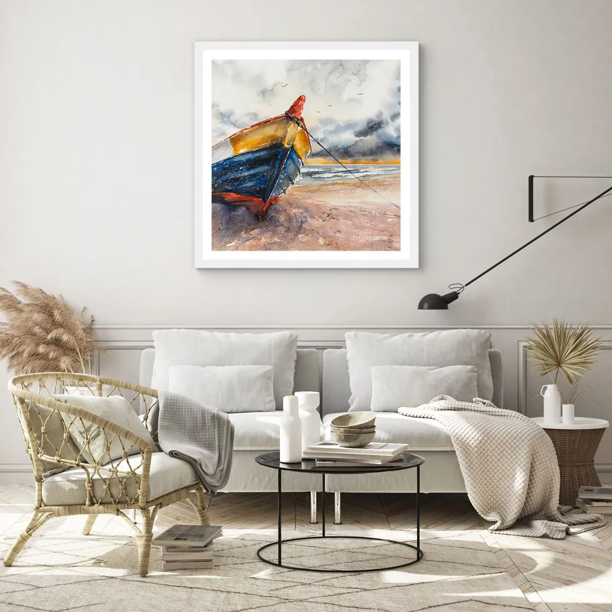 Affisch i vit ram - Vila på stranden - 50x50 cm