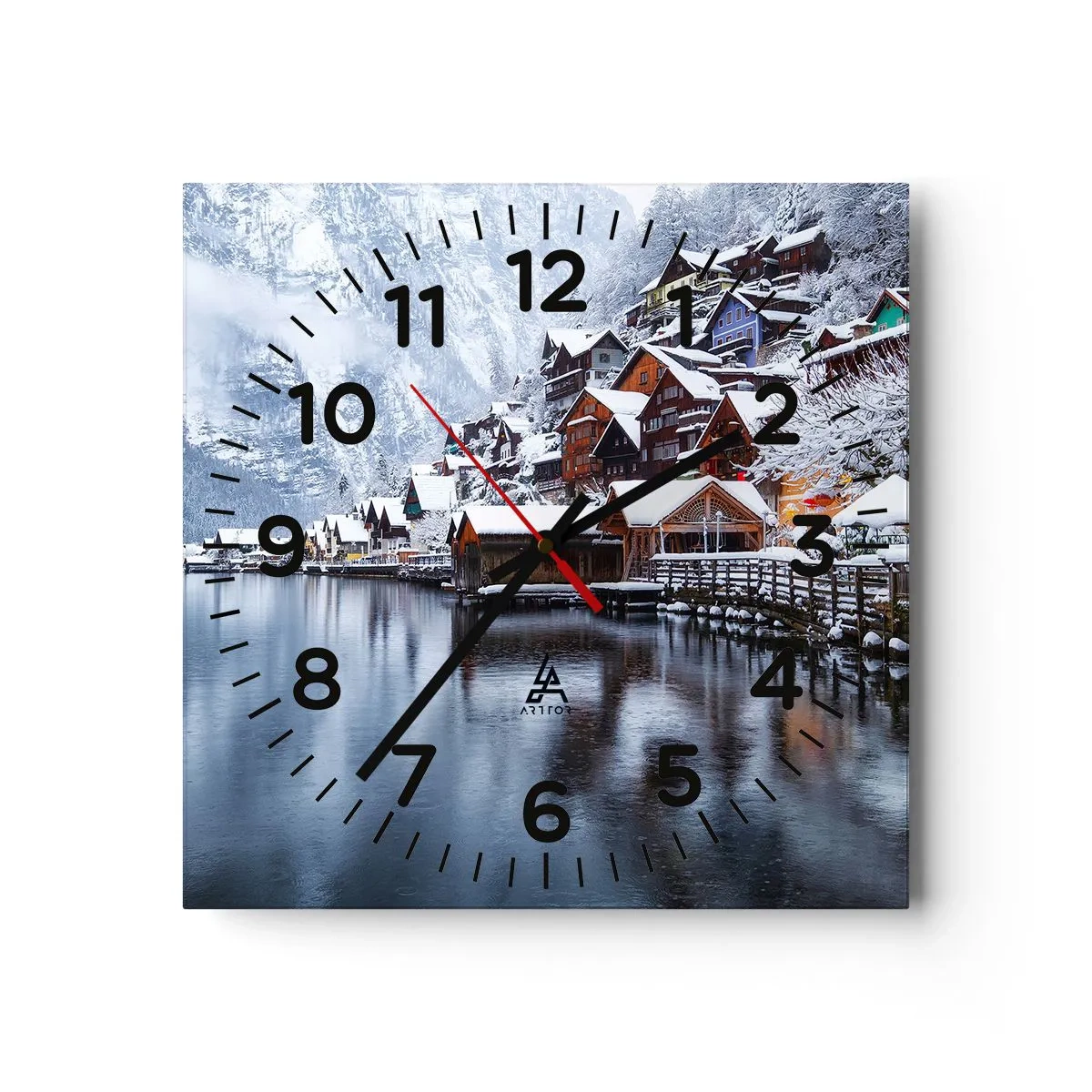 Väggklocka - Klocka på glas - I vinterns dräkt - 30x30 cm