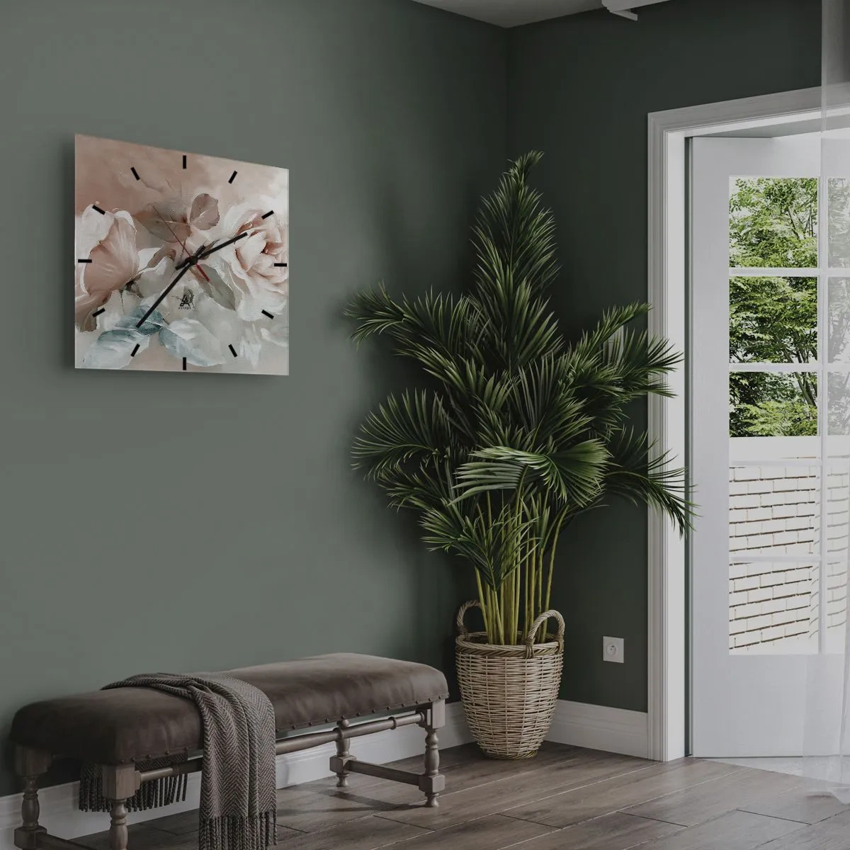 Väggklocka - Klocka på glas - Romantikens anda - 30x30 cm