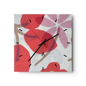 Väggklocka - Klocka på glas - Blomsterkomposition i rosa - 30x30 cm
