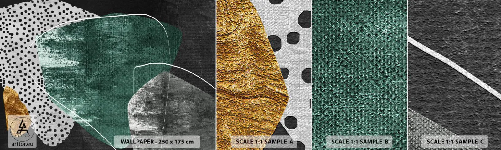 Provbit av fototapet Premium Canvas - Färgstark abstraktion med en guldflinga - Abstraktion, Textur, Collage - 100x30 cm