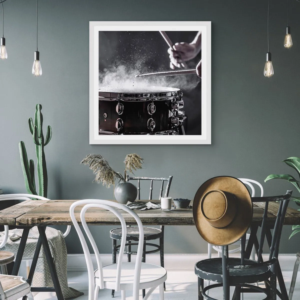 Affisch i vit ram - Musikens puls - 60x60 cm