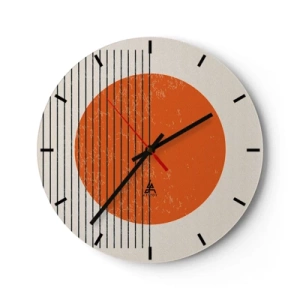 Väggklocka - Klocka på glas - Orange cirkel och svarta linjer på en beige bakgrund - 30x30cm - Alltid solen - Modern väggdekoration för vardagsrum, kök och sovrum ARTTOR