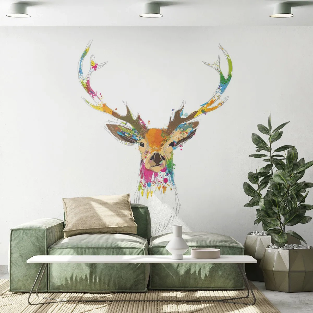 Självhäftande Fototapet Deluxe Sticker - Hjort badar i färg - Abstraktion, Djur, Rådjur - 250x175 cm