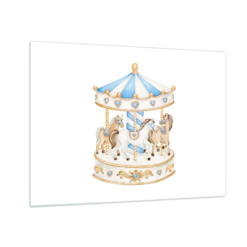 Glastavla - Bild på glas - En karusell med hästar i pastellfärger - 70x50cm - En ljuvlig barndom - Modern väggdekoration för vardagsrum och sovrum ARTTOR