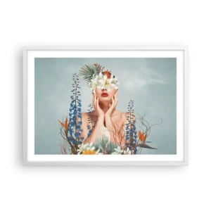 Affisch i vit ram - Kvinna - blomma - 70x50 cm