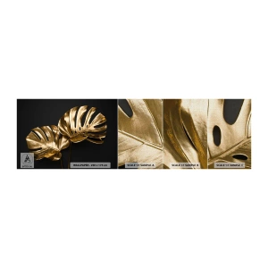 Provbit av fototapet Premium Canvas - Naturens skatter - Abstraktion, Guldlöv, Monstera löv - 100x30 cm