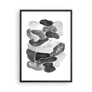 Affisch i svart ram - Abstrakta former i nyanser av svart, grått och vitt - 50x70cm - Stenig abstraktion - Modern väggdekoration för vardagsrum och sovrum ARTTOR