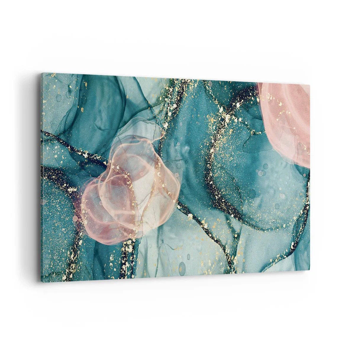 Canvastavla - Bild på duk - Sidenblå, tyllrosa - 120x80 cm