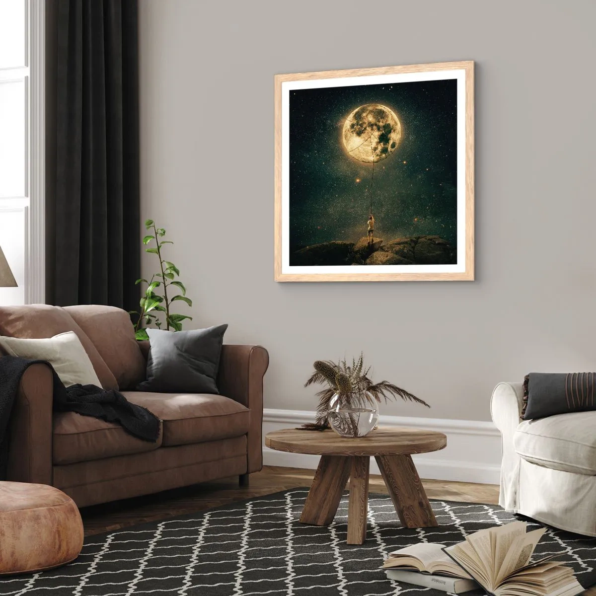 Affisch i ram av ljusek - En man som stal månen - 40x40 cm