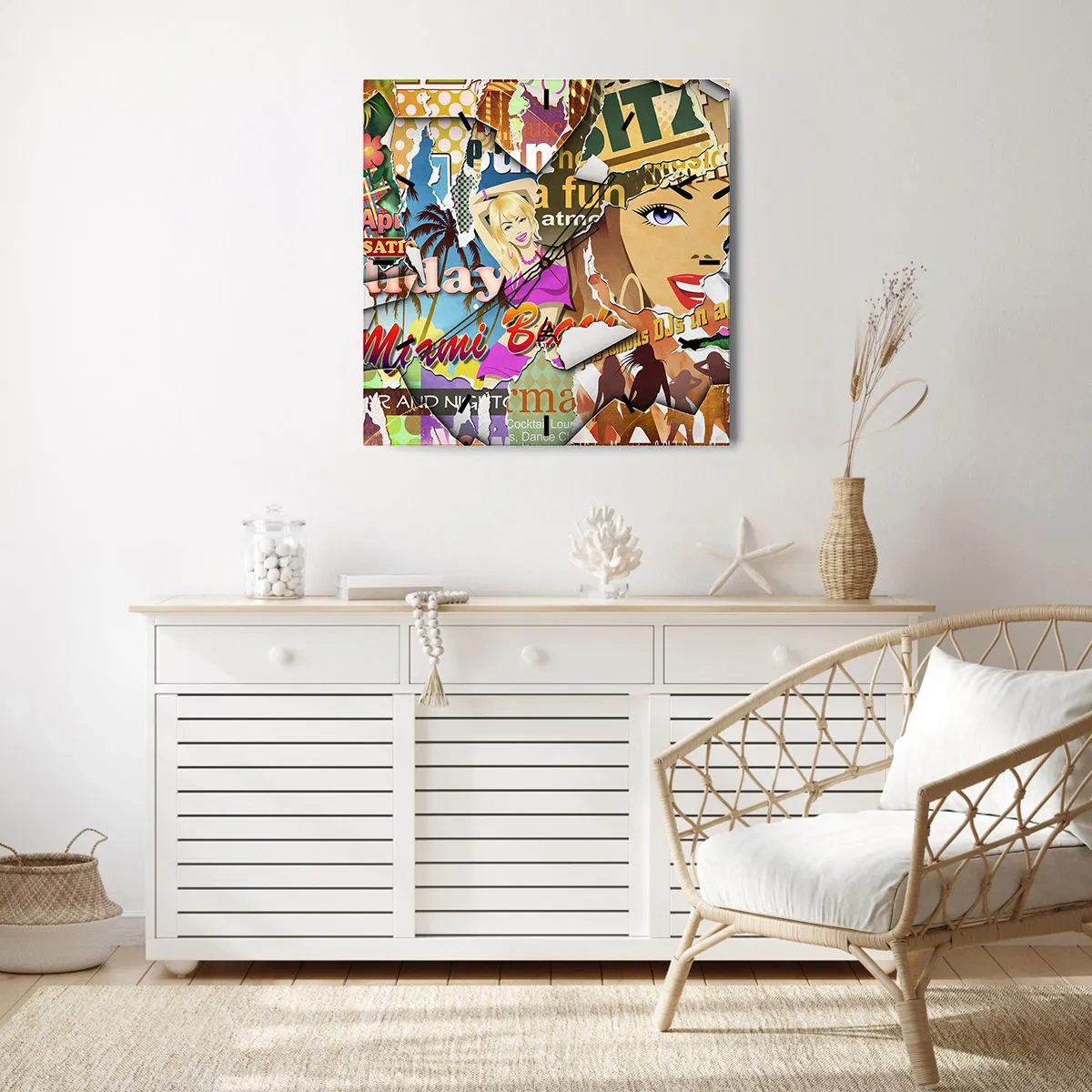 Väggklocka - Klocka på glas - Sommarens återblickar - 40x40 cm