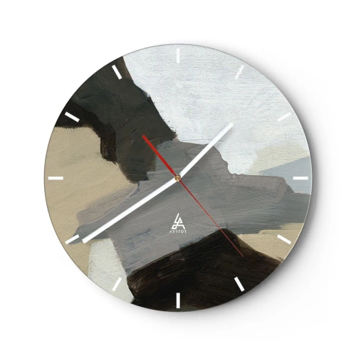 Väggklocka - Klocka på glas - Abstrakt komposition i nyanser av grått och beige - 30x30cm - Abstraktion: avgrening av det gråa - Modern väggdekoration för vardagsrum, kök och sovrum ARTTOR