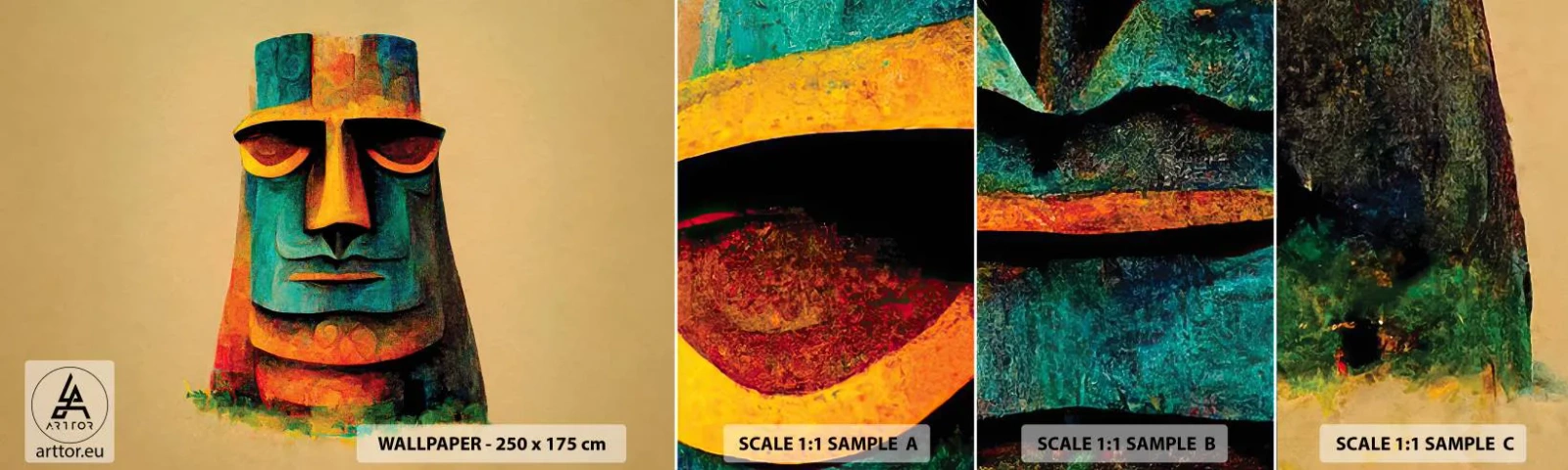 Provbit av självhäftande fototapet Deluxe Sticker - Statylik, men ändå sympatisk - Staty, Skulptur, Bit - 100x30 cm