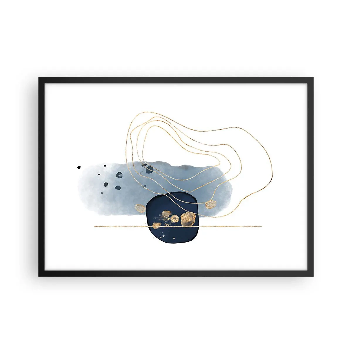 Affisch i svart ram - Blå-guld fantasi - 70x50 cm