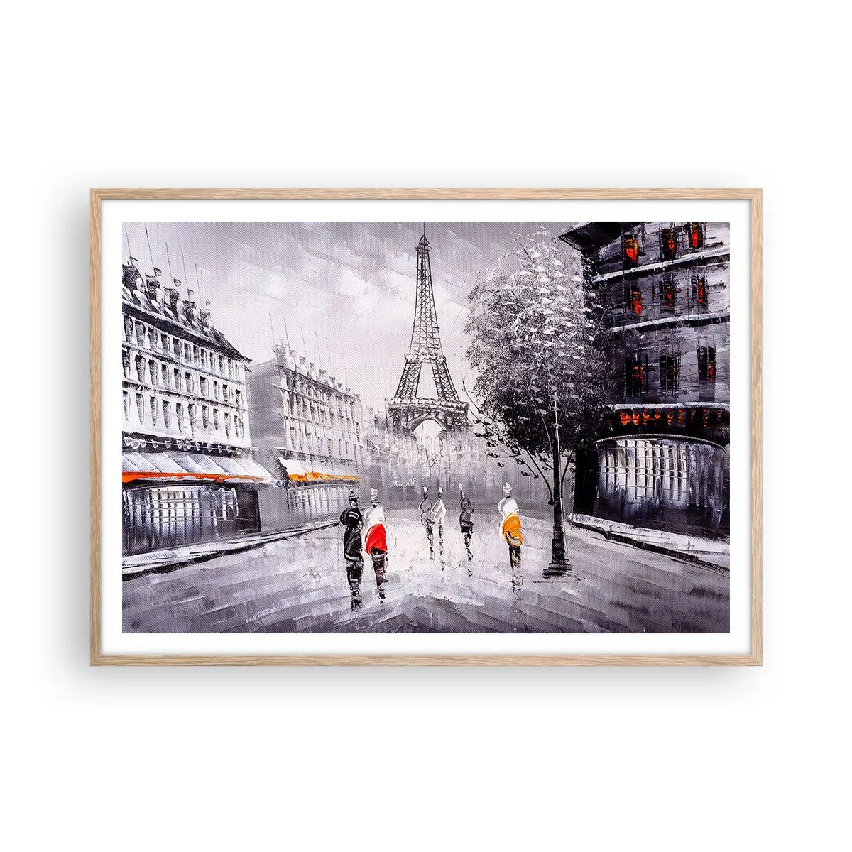 Affisch i ram av ljusek - Promenad i Paris - 100x70 cm