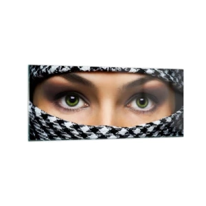 Glastavla - Bild på glas - Beslöjad grönögd skönhet - 120x50 cm