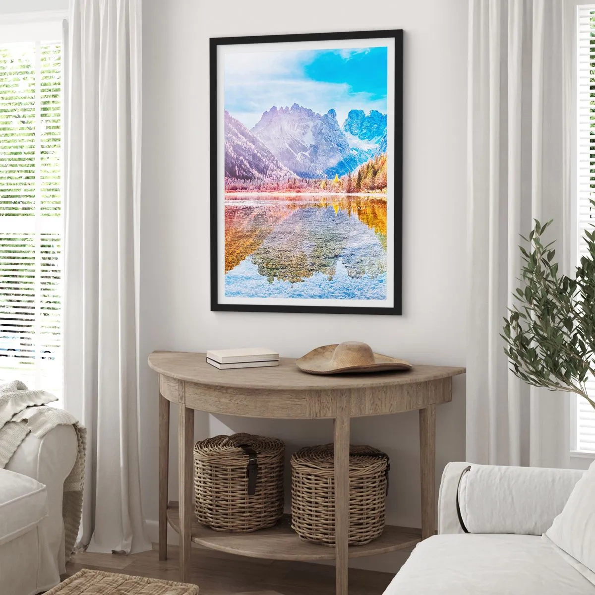Affisch i svart ram - Berglandskap med sjö och höstfärger - 50x70cm - Det är redan höst i fjällen - Modern väggdekoration för vardagsrum och sovrum ARTTOR