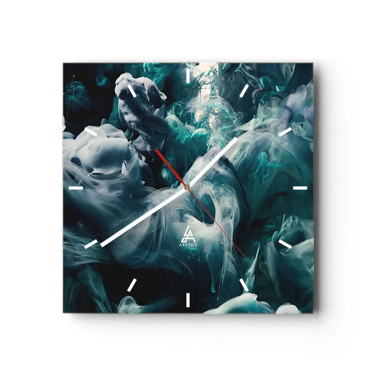 Väggklocka - Klocka på glas - Färg i rörelse - 40x40 cm