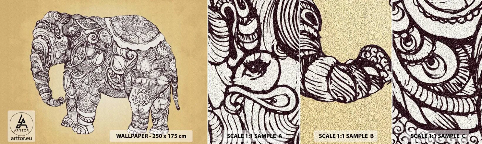 Provbit av självhäftande fototapet Deluxe Sticker - maskerad elefant - Elefant, indiska, Djur - 100x30 cm