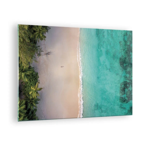 Glastavla - Bild på glas - Flygfoto över en tropisk strand och turkost hav - 70x50cm - En strand i paradiset - Modern väggdekoration för vardagsrum och sovrum ARTTOR