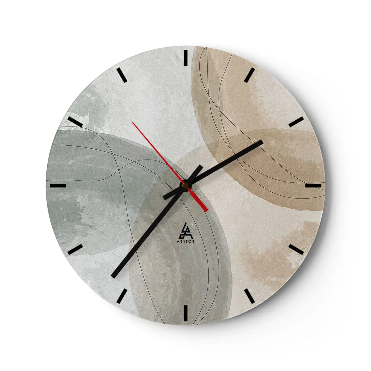 Väggklocka - Klocka på glas - Abstrakta sammanträngande former i beige nyanser - 30x30cm - Världars samspel - Modern väggdekoration för vardagsrum, kök och sovrum ARTTOR