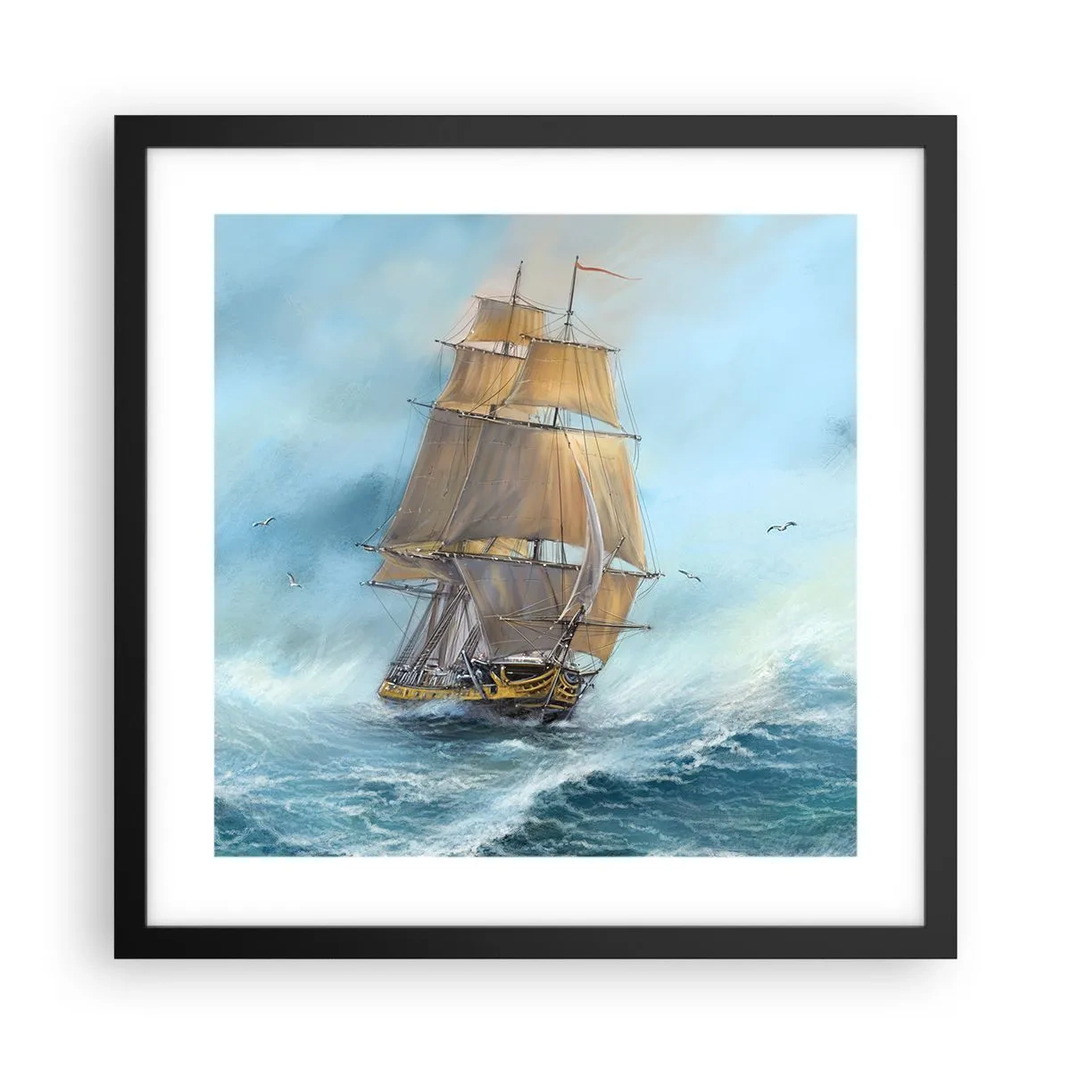Affisch i svart ram - Vinkande genom vågorna - 40x40 cm