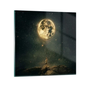 Glastavla - Bild på glas - En man som stal månen - 50x50 cm