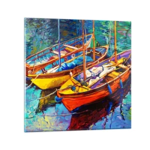 Glastavla - Bild på glas - På ett färgtjockt vatten - 70x70 cm