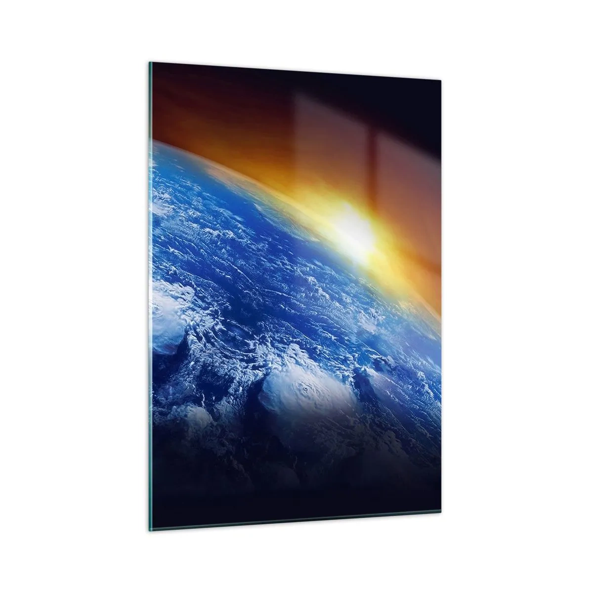Glastavla - Bild på glas - Soluppgång över den blåa planeten - 50x70 cm