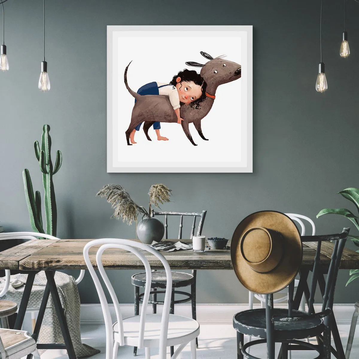 Affisch i vit ram - Bästa vänner - 50x50 cm