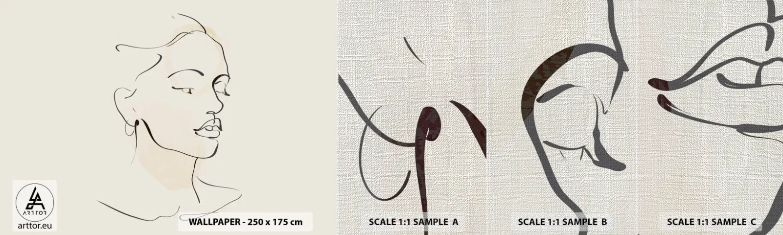 Provbit av fototapet Premium Canvas - Säkra drag - Abstraktion, Kvinnans ansikte, Linjekonst - 100x30 cm