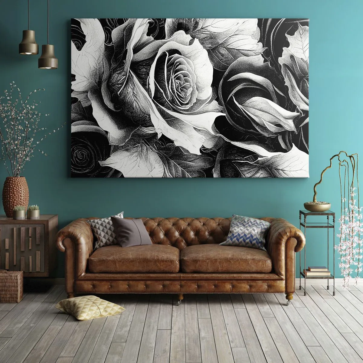 Canvastavla - Bild på duk - Svarta och vita rosor i en elegant komposition - 70x50cm - Alltid drottningen - Modern väggdekoration för vardagsrum och sovrum ARTTOR