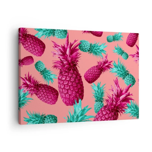 Canvastavla - Bild på duk - Exotiska ananaser i rosa och turkosa färger - 70x50cm - Friheten är söt - Modern väggdekoration för vardagsrum och sovrum ARTTOR