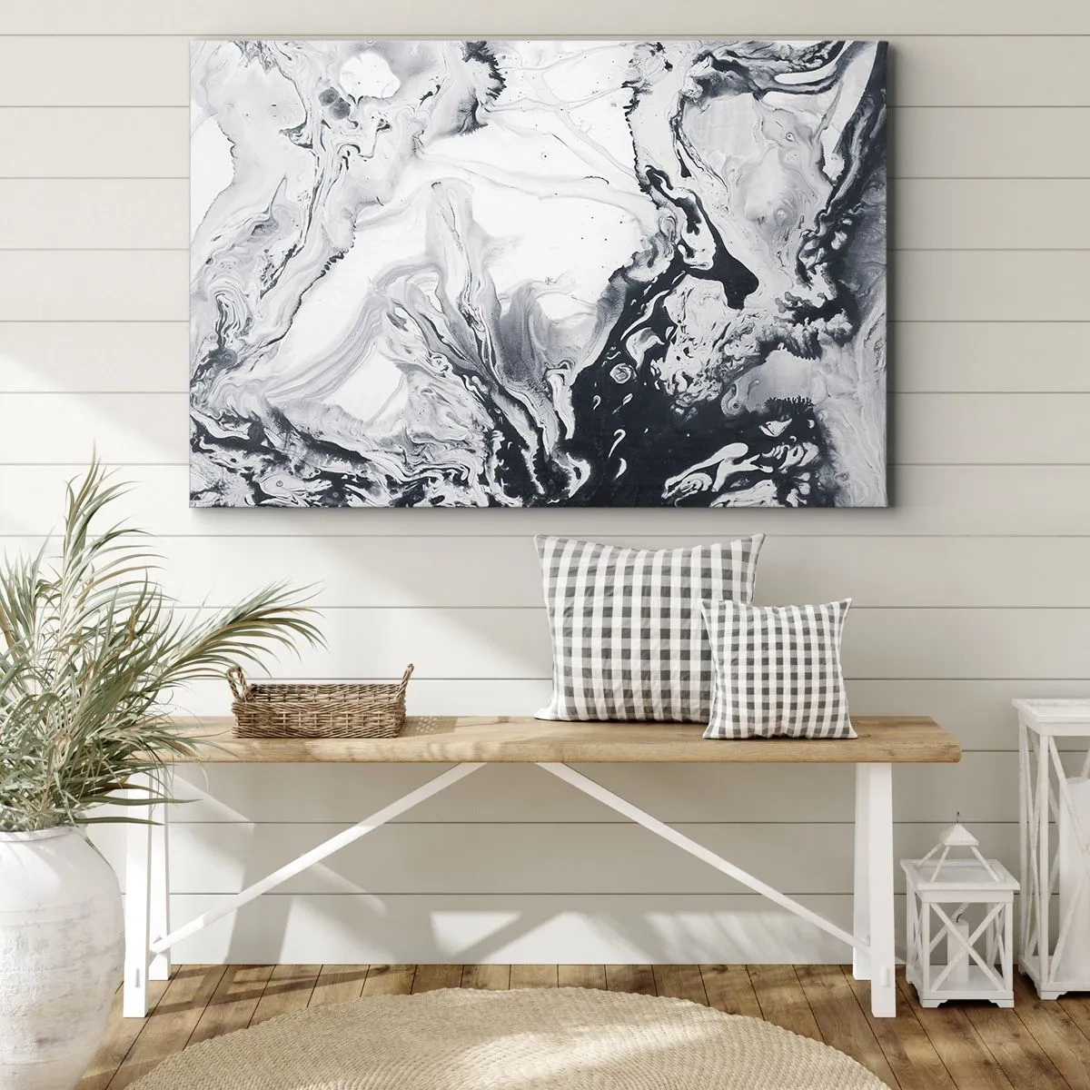 Canvastavla - Bild på duk - Monokromt abstrakt mönster med marmoreffekt - 70x50cm - Jordens inre - Modern väggdekoration för vardagsrum och sovrum ARTTOR